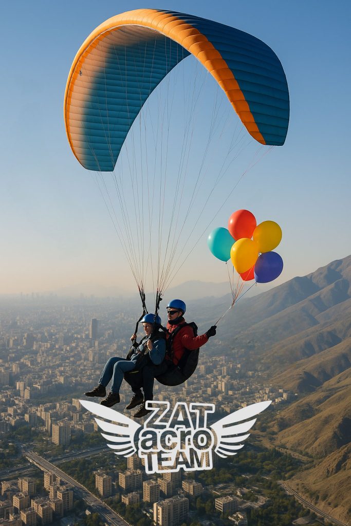 پرواز دونفره با پاراگلایدر در یک روز خاص؛ جشن تولد در آسمان همراه با بادکنک و چشم‌اندازهای بی‌نظیر تهران