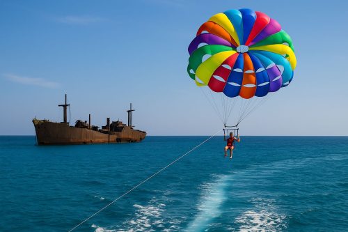 پاراسل کیش بر فراز آب‌های خلیج فارس